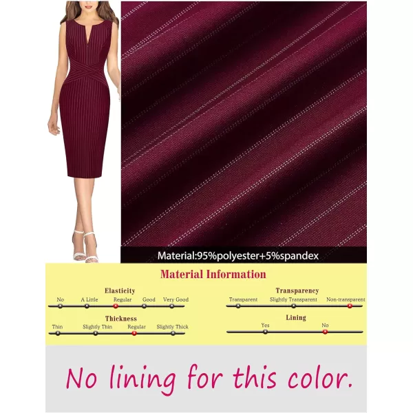 imageVFSHOW Womens Elegant Slim Front Zipper up Work Business Office Party Sheath DressDark Red White Stripes