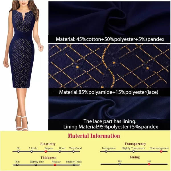 imageVFSHOW Womens Elegant Slim Front Zipper up Work Business Office Party Sheath DressNavy Blue and Blue Lace