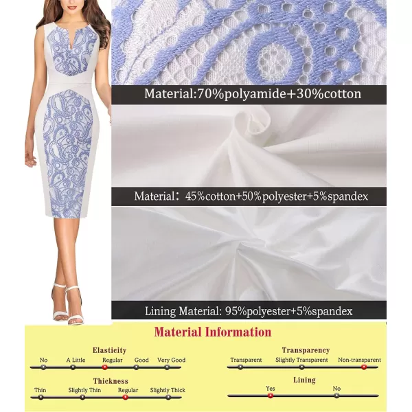 imageVFSHOW Womens Elegant Slim Front Zipper up Work Business Office Party Sheath DressOff White Blue Lace