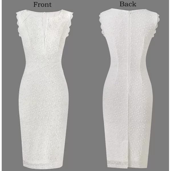 imageVFSHOW Womens Elegant Slim Front Zipper up Work Business Office Party Sheath DressOff White Bubble Lace