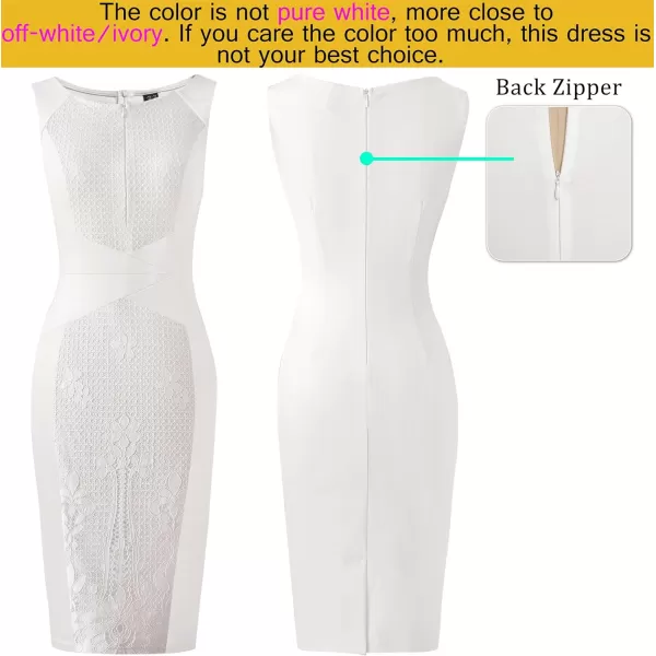 imageVFSHOW Womens Elegant Slim Front Zipper up Work Business Office Party Sheath DressOff White and Floral Lace