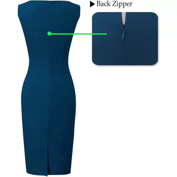 imageVFSHOW Womens Elegant Slim Front Zipper up Work Business Office Party Sheath DressPeacock Blue