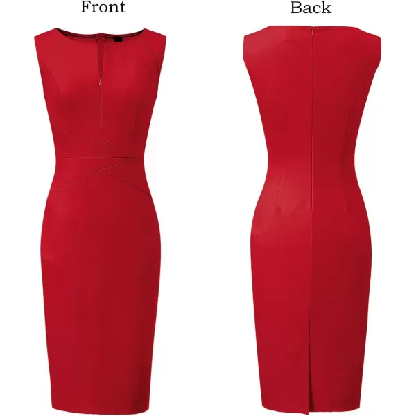 imageVFSHOW Womens Elegant Slim Front Zipper up Work Business Office Party Sheath DressRed