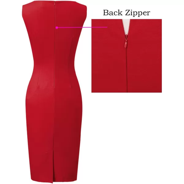 imageVFSHOW Womens Elegant Slim Front Zipper up Work Business Office Party Sheath DressRed