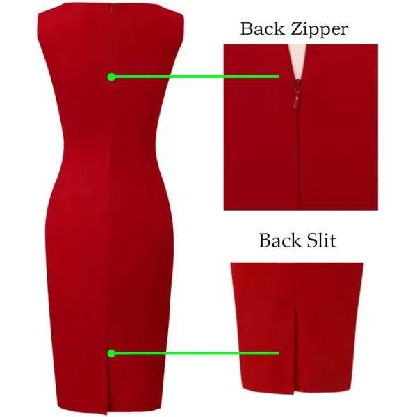 imageVFSHOW Womens Elegant Slim Front Zipper up Work Business Office Party Sheath DressRed Red Embroidery Lace