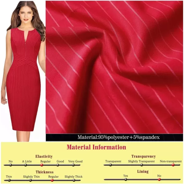 imageVFSHOW Womens Elegant Slim Front Zipper up Work Business Office Party Sheath DressRed and White Striped