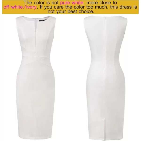 imageVFSHOW Womens Elegant Slim Front Zipper up Work Business Office Party Sheath DressSolid Offwhite