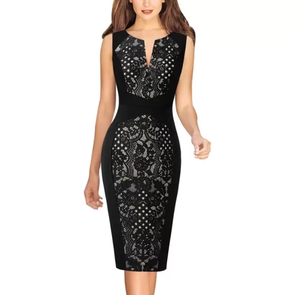 imageVFSHOW Womens Elegant Slim Front Zipper up Work Business Office Party Sheath DressBlack  Black Lace