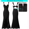 imageVFSHOW Womens Glitter Sweetheart V Neck Twist Front Backless Ruched Ruffle Slit Formal Evening Gown Maxi DressBlack Floral Lace