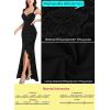 imageVFSHOW Womens Glitter Sweetheart V Neck Twist Front Backless Ruched Ruffle Slit Formal Evening Gown Maxi DressBlack Floral Lace
