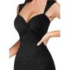 imageVFSHOW Womens Glitter Sweetheart V Neck Twist Front Backless Ruched Ruffle Slit Formal Evening Gown Maxi DressBlack Floral Lace
