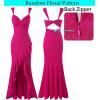 imageVFSHOW Womens Glitter Sweetheart V Neck Twist Front Backless Ruched Ruffle Slit Formal Evening Gown Maxi DressHot Pink Floral Lace