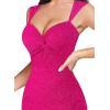 imageVFSHOW Womens Glitter Sweetheart V Neck Twist Front Backless Ruched Ruffle Slit Formal Evening Gown Maxi DressHot Pink Floral Lace