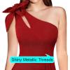 imageVFSHOW Womens 3D Flower One Shoulder Ruched Prom Formal Wedding Guest Maxi Dress 2023 Sexy Cocktail Split Cutout Evening GownSparkly Reda