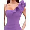 imageVFSHOW Womens Ruffle One Shoulder Strap Ruched Formal Prom Wedding Maxi Dress V Neck Elegant Split Cocktail Evening Long GownSolid Purple
