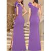 imageVFSHOW Womens Ruffle One Shoulder Strap Ruched Formal Prom Wedding Maxi Dress V Neck Elegant Split Cocktail Evening Long GownSolid Purple