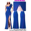 imageVFSHOW Womens Ruffle One Shoulder Strap Ruched Formal Prom Wedding Maxi Dress V Neck Elegant Split Cocktail Evening Long GownSolid Royal Blue