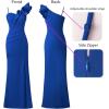 imageVFSHOW Womens Ruffle One Shoulder Strap Ruched Formal Prom Wedding Maxi Dress V Neck Elegant Split Cocktail Evening Long GownSolid Royal Blue