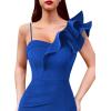 imageVFSHOW Womens Ruffle One Shoulder Strap Ruched Formal Prom Wedding Maxi Dress V Neck Elegant Split Cocktail Evening Long GownSolid Royal Blue