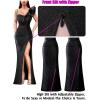 imageVFSHOW Womens Ruffle One Shoulder Strap Ruched Formal Prom Wedding Maxi Dress V Neck Elegant Split Cocktail Evening Long GownSparkly Blackb