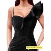 imageVFSHOW Womens Ruffle One Shoulder Strap Ruched Formal Prom Wedding Maxi Dress V Neck Elegant Split Cocktail Evening Long GownSparkly Blackb