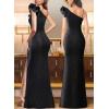 imageVFSHOW Womens Ruffle One Shoulder Strap Ruched Formal Prom Wedding Maxi Dress V Neck Elegant Split Cocktail Evening Long GownSparkly Blackb