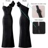 imageVFSHOW Womens Ruffle One Shoulder Strap Ruched Formal Prom Wedding Maxi Dress V Neck Elegant Split Cocktail Evening Long GownSparkly Blackb