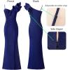 imageVFSHOW Womens Ruffle One Shoulder Strap Ruched Formal Prom Wedding Maxi Dress V Neck Elegant Split Cocktail Evening Long GownSparkly Blueb