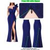imageVFSHOW Womens Ruffle One Shoulder Strap Ruched Formal Prom Wedding Maxi Dress V Neck Elegant Split Cocktail Evening Long GownSparkly Blueb