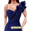 imageVFSHOW Womens Ruffle One Shoulder Strap Ruched Formal Prom Wedding Maxi Dress V Neck Elegant Split Cocktail Evening Long GownSparkly Blueb