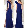 imageVFSHOW Womens Ruffle One Shoulder Strap Ruched Formal Prom Wedding Maxi Dress V Neck Elegant Split Cocktail Evening Long GownSparkly Blueb