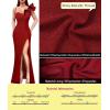 imageVFSHOW Womens Ruffle One Shoulder Strap Ruched Formal Prom Wedding Maxi Dress V Neck Elegant Split Cocktail Evening Long GownSparkly Redb