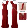 imageVFSHOW Womens Ruffle One Shoulder Strap Ruched Formal Prom Wedding Maxi Dress V Neck Elegant Split Cocktail Evening Long GownSparkly Redb