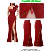 imageVFSHOW Womens Ruffle One Shoulder Strap Ruched Formal Prom Wedding Maxi Dress V Neck Elegant Split Cocktail Evening Long GownSparkly Redb