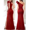 imageVFSHOW Womens Ruffle One Shoulder Strap Ruched Formal Prom Wedding Maxi Dress V Neck Elegant Split Cocktail Evening Long GownSparkly Redb