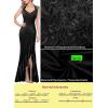 imageVFSHOW Womens V Halter Neck Celebrity Ruffle High Split Formal Evening Gown Wedding Prom Maxi DressBlack Satin  Floral Embroideryb