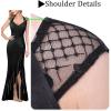 imageVFSHOW Womens V Halter Neck Celebrity Ruffle High Split Formal Evening Gown Wedding Prom Maxi DressBlack Satin  Floral Embroideryb
