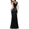 imageVFSHOW Womens V Halter Neck Celebrity Ruffle High Split Formal Evening Gown Wedding Prom Maxi DressBlack Satin  Floral Embroideryb