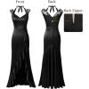 imageVFSHOW Womens V Halter Neck Celebrity Ruffle High Split Formal Evening Gown Wedding Prom Maxi DressBlack Satin  Floral Embroideryb