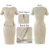 imageVFSHOW Womens Pleated Crew Neck Peplum Work Business Office Church Bodycon Pencil Sheath DressBeige Knit