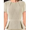 imageVFSHOW Womens Pleated Crew Neck Peplum Work Business Office Church Bodycon Pencil Sheath DressBeige Knit
