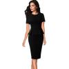 imageVFSHOW Womens Pleated Crew Neck Peplum Work Business Office Church Bodycon Pencil Sheath DressBlack