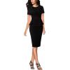 imageVFSHOW Womens Pleated Crew Neck Peplum Work Business Office Church Bodycon Pencil Sheath DressBlack With Red Piping
