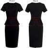 imageVFSHOW Womens Pleated Crew Neck Peplum Work Business Office Church Bodycon Pencil Sheath DressBlack With Red Piping