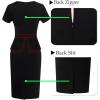imageVFSHOW Womens Pleated Crew Neck Peplum Work Business Office Church Bodycon Pencil Sheath DressBlack With Red Piping