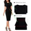imageVFSHOW Womens Pleated Crew Neck Peplum Work Business Office Church Bodycon Pencil Sheath DressBlack With Red Piping
