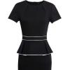 imageVFSHOW Womens Pleated Crew Neck Peplum Work Business Office Church Bodycon Pencil Sheath DressBlack With White Piping