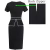 imageVFSHOW Womens Pleated Crew Neck Peplum Work Business Office Church Bodycon Pencil Sheath DressBlack With White Piping