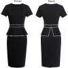 imageVFSHOW Womens Pleated Crew Neck Peplum Work Business Office Church Bodycon Pencil Sheath DressBlack With White Piping