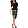 imageVFSHOW Womens Pleated Crew Neck Peplum Work Business Office Church Bodycon Pencil Sheath DressBlack and Houndstooth Print